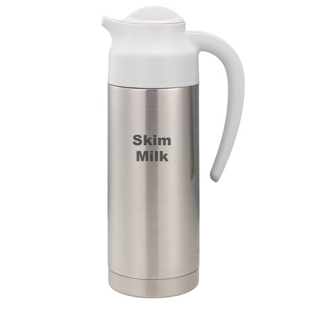 Service Ideas SteelVac Creamer, Etched Skim Milk, Vacuum Insulated Carafe, Stainless Vacuum, 1 Liter S2SN100SMETWHT